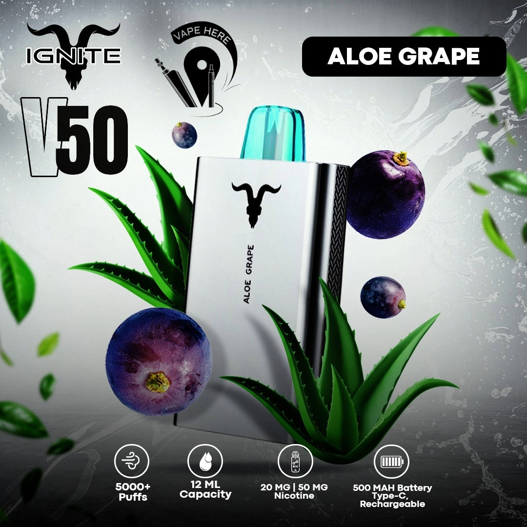 IGNITE V50 5000 PUFFS 20/50 MG Aloe Greap Dubai