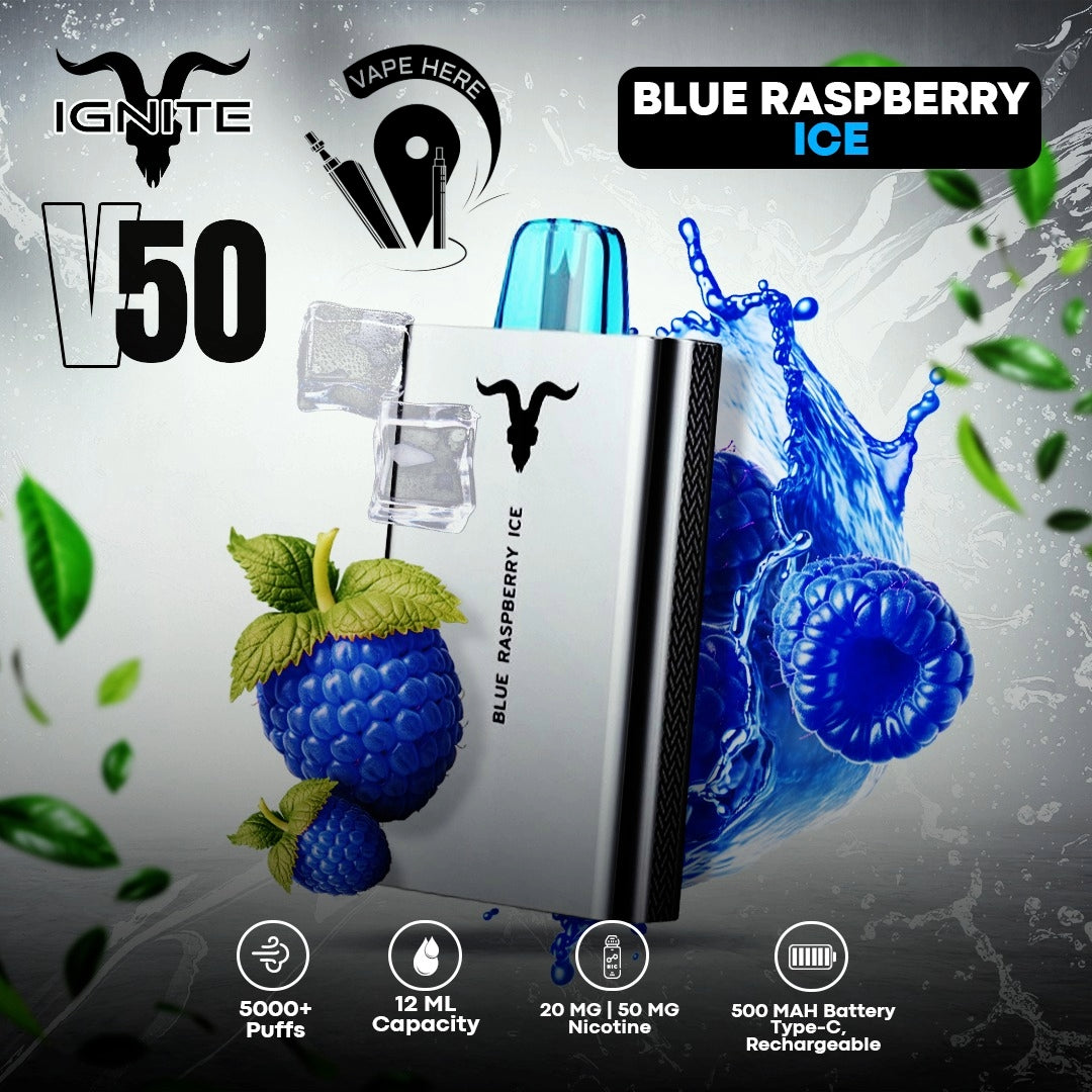 IGNITE V50 5000 PUFFS 20/50 MG Blue Raspberry Ice Sharajah