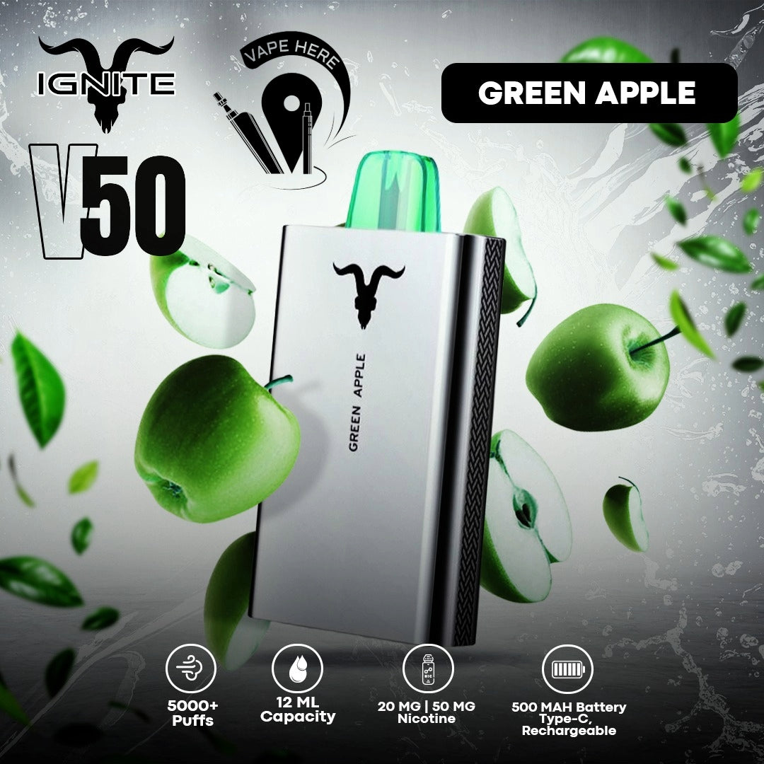 IGNITE V50 5000 PUFFS 20/50 MG Green Apple Al Ain