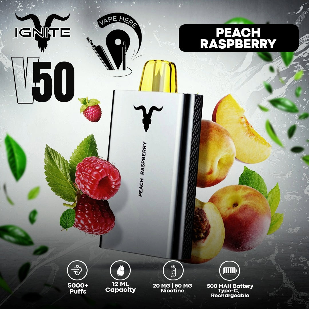 IGNITE V50 5000 PUFFS 20/50 MG Peach Raspberry Abu Dhabi