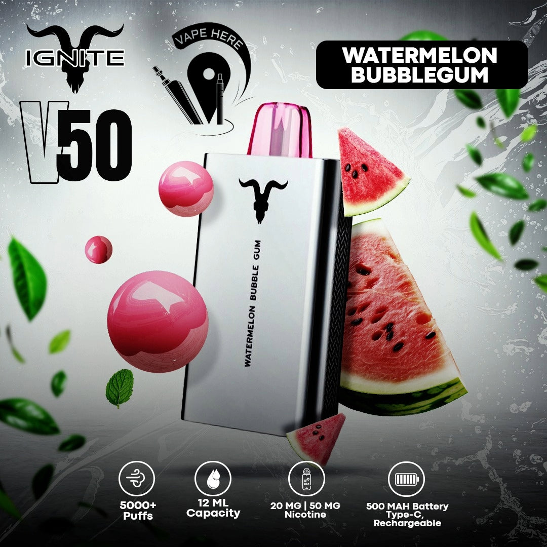 IGNITE V50 5000 PUFFS 2050 MG Watermelon Bubblegum Ajman