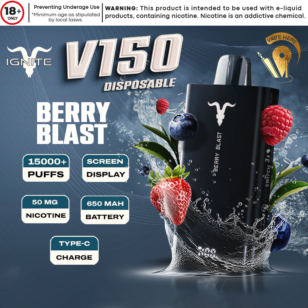 IGNITE V150 Disposable Vape 15000 PUFFS (20&50mg) Berry Blast