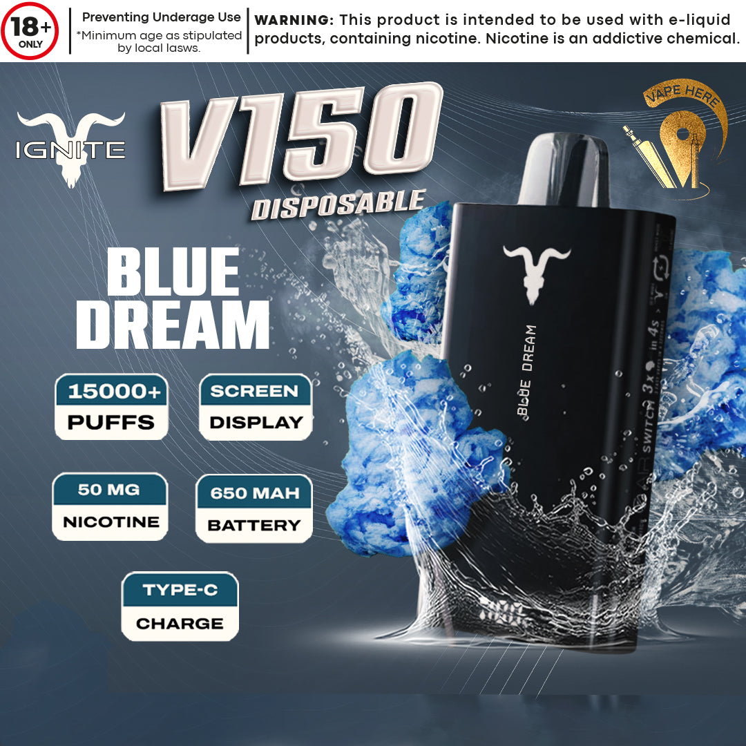 IGNITE V150 Disposable Vape 15000 PUFFS (20&50mg) Blue Dream