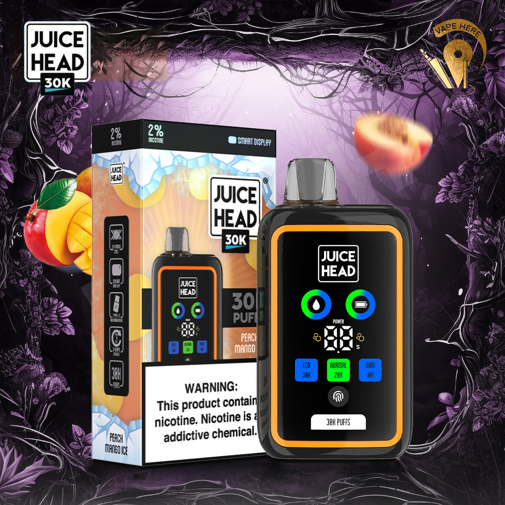 JUICE HEAD 30000 PUFFS DISPOSABLE VAPE 20mg with Screen Display Mango Peach UAE Ras Al Khaimah