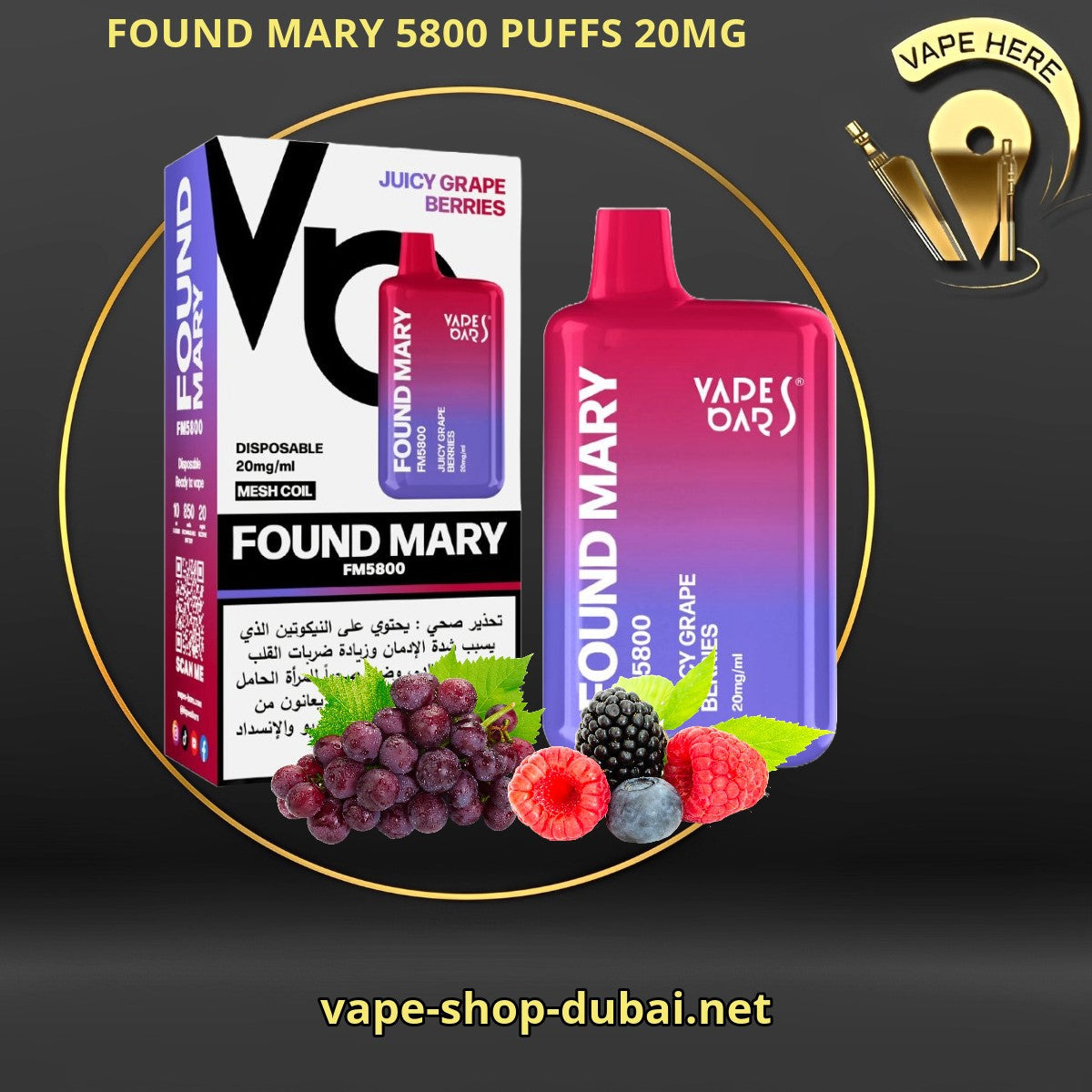 FOUND MARY FM 5800 PUFFS 20MG DISPOSABLE VAPE BY VAPES BARS - Vape Here Store