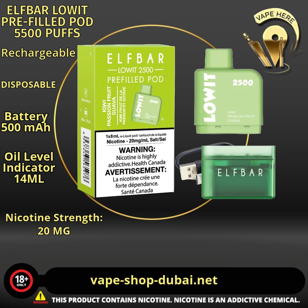 ELFBAR LOWIT PRE-FILLED DISPOSABLE POD 5500 PUFFS 20MG | ELF BAR Vape Dubai  & Abu Dhabi | ELF BAR vape flavors | Vape Here Store