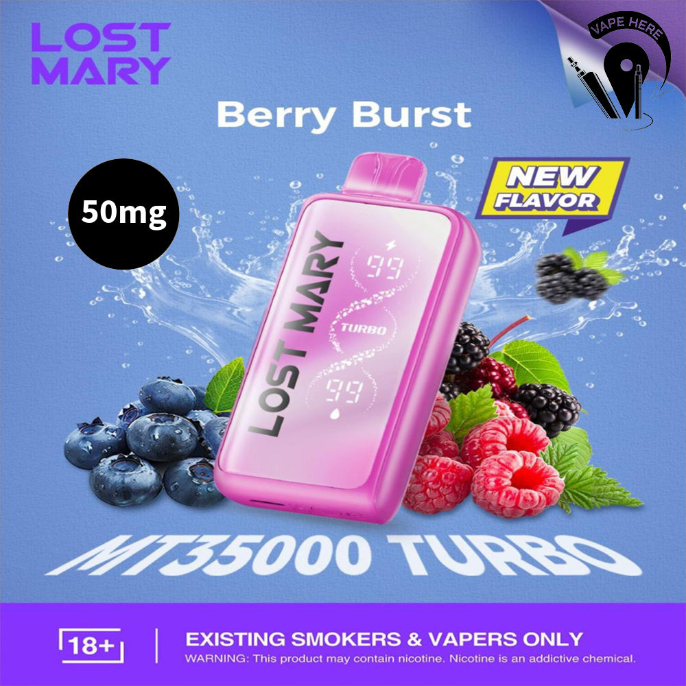 LOST MARY 35K Puffs Disposable Vape MT35000 TURBO 20mg & 50mg Berry Burst 50mg UAE Dubai 