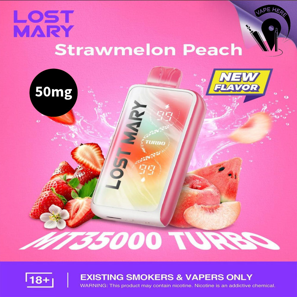 LOST MARY 35K Puffs Disposable Vape MT35000 TURBO 20mg & 50mg Strawmelon Peach  50mg UAE Dubai