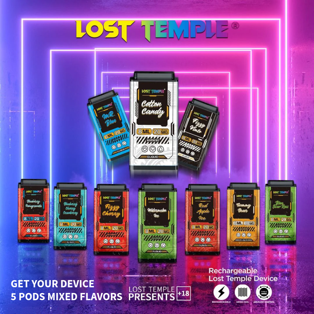 LOST TEMPLE OFFER 1 Device + 5 Flavored Pods each 3500 Puffs (Mixed Flavors) UAE Dubai