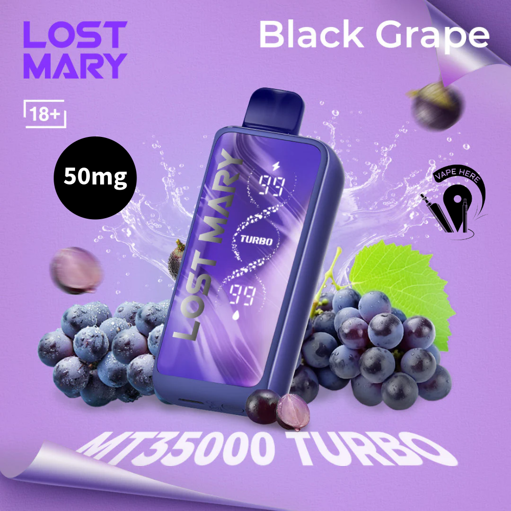 LOST MARY 35K Puffs Disposable Vape MT35000 TURBO 50mg Black Grape UAE Ras Al Khaimah