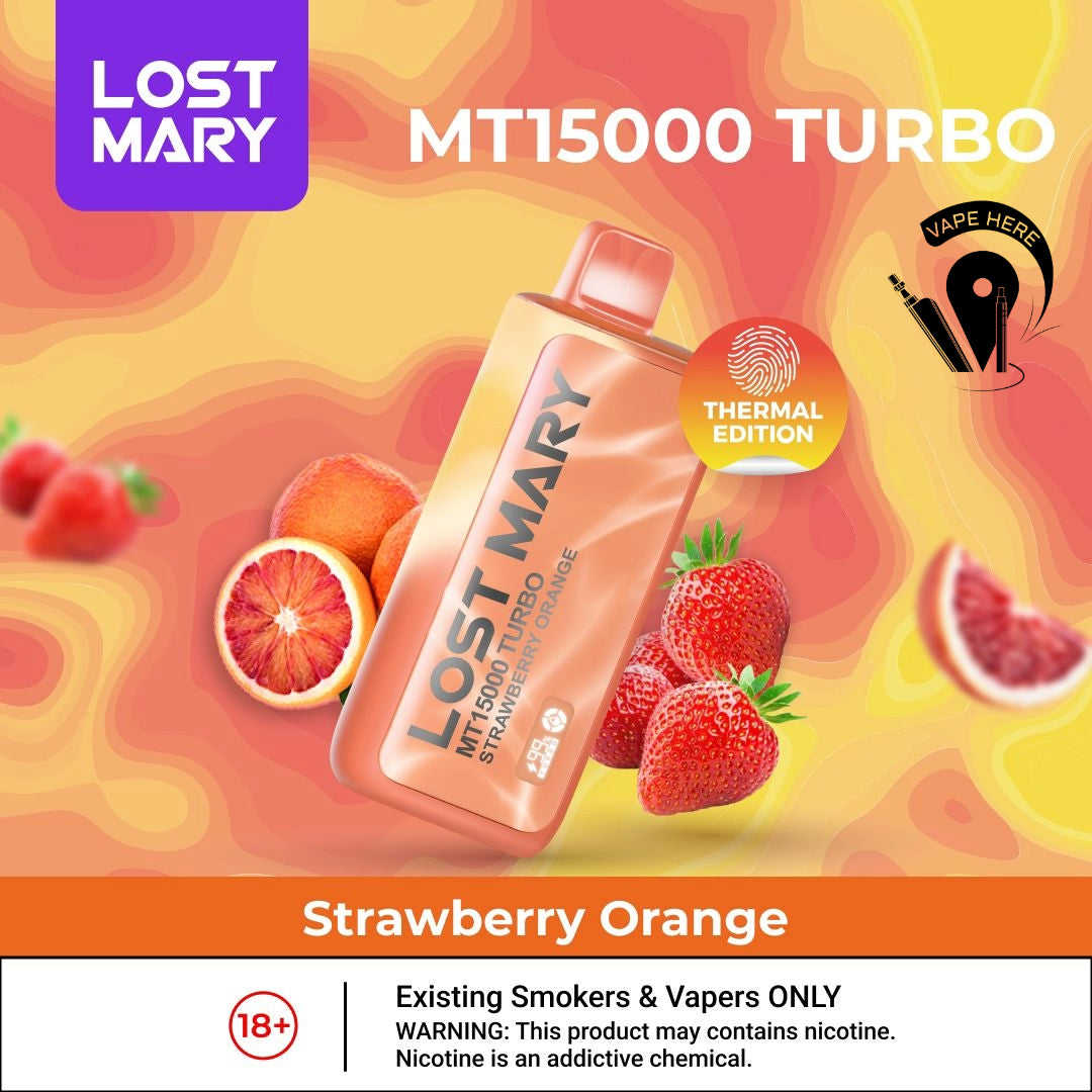 LOST MARY 15000 Puffs Disposable Vape MT15000 TURBO 50mg Strawberry Orange UAE Abu Dhabi