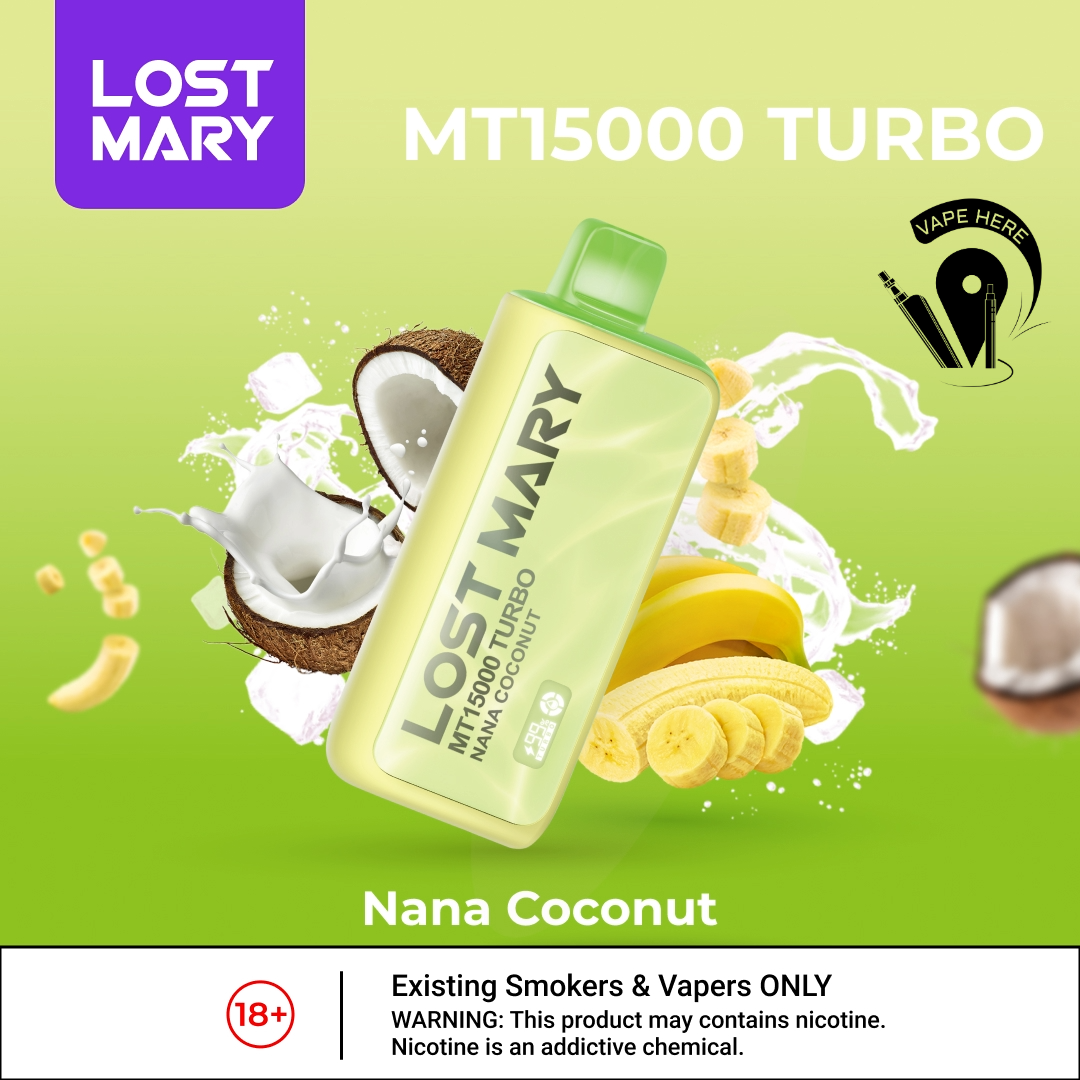 LOST MARY MT15000 TURBO 50mg 15000 Puffs Disposable Vape Banana Coconut UAE Ajman