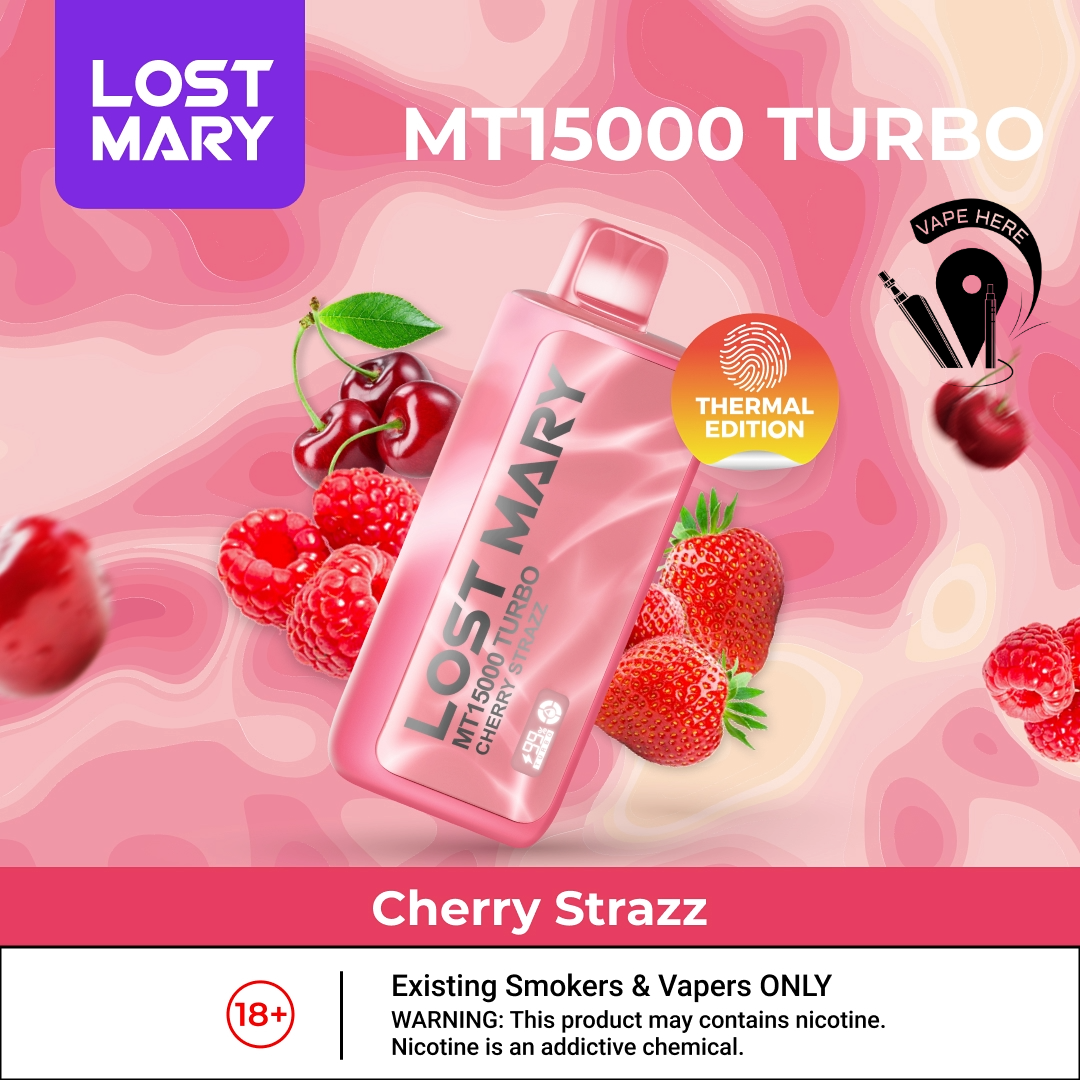 LOST MARY MT15000 TURBO 50mg 15000 Puffs Disposable Vape Cherry Strawberry Raspberry UAE Ras Al Khaimah