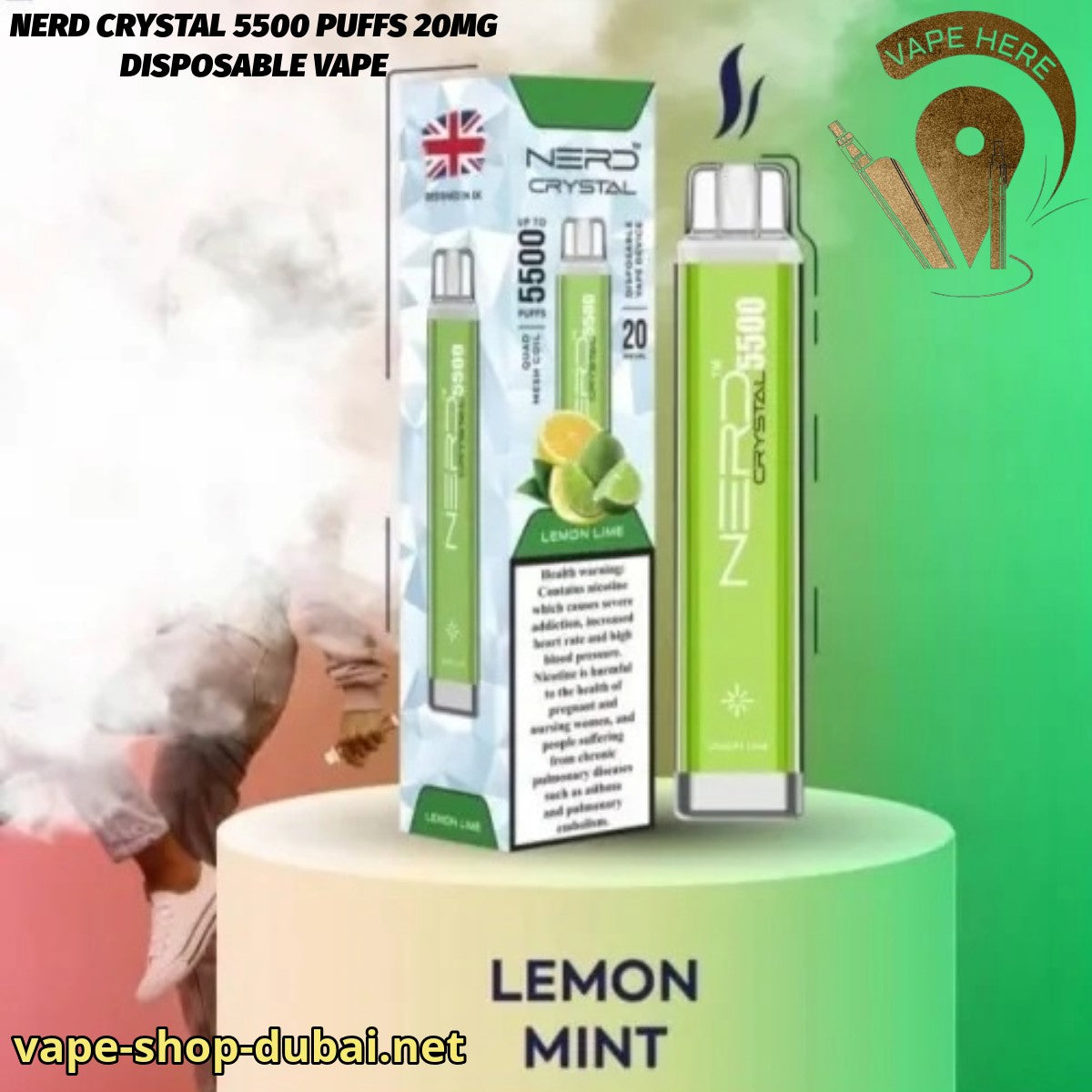 NERD CRYSTAL 5500 PUFFS 20MG Lemon Lime DISPOSABLE VAPE UAE Dubai