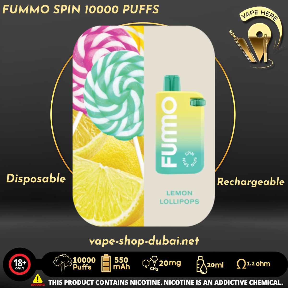 FUMMO SPIN 10000 PUFFS 20 MG DISPOSABLE VAPE - Vape Here Store