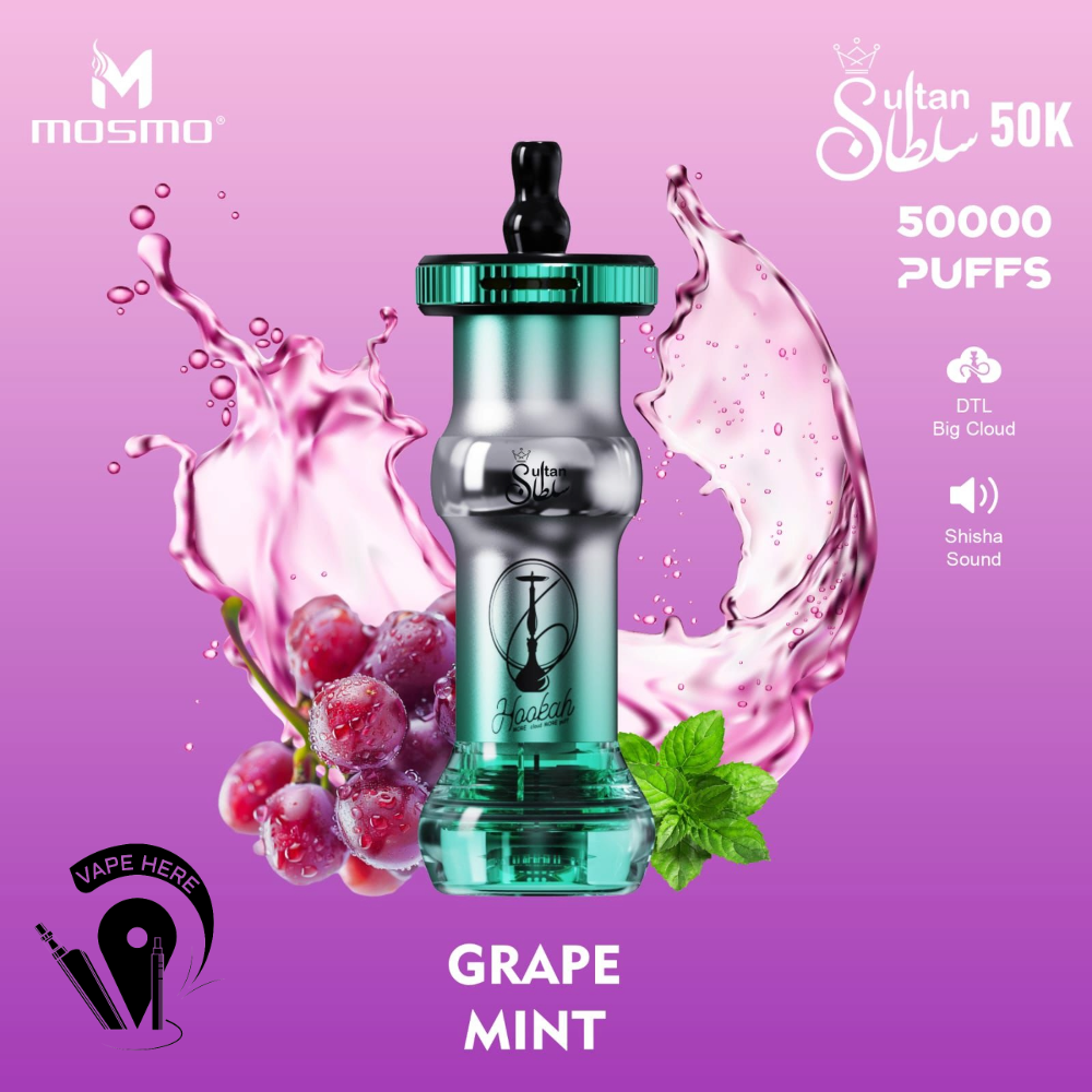 MOSMO Sultan 50K Puffs Hookah - Shisha Disposable Vape Grape Mint UAE Ajman