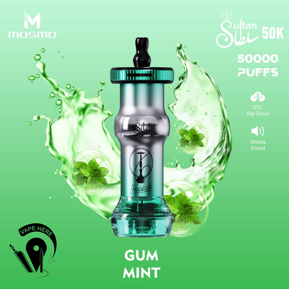 MOSMO Sultan 50K Puffs Hookah - Shisha Disposable Vape Gum Mint UAE Ajman