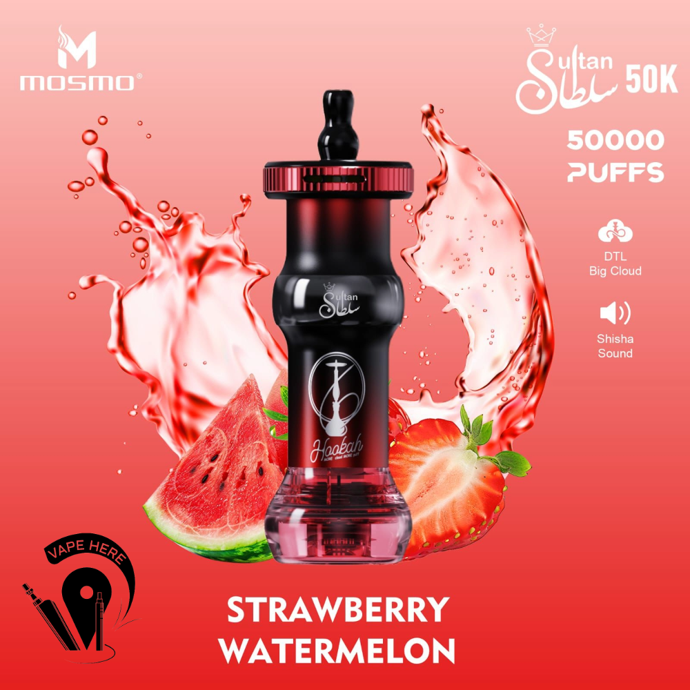 MOSMO Sultan 50K Puffs Hookah - Shisha Disposable Vape Strawberry Watermelon UAE Ras Al Khaimah