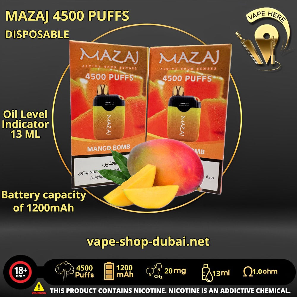 MAZAJ 4500 PUFFS Mango bomb DISPOSABLE VAPE UAE Abu Dhabi