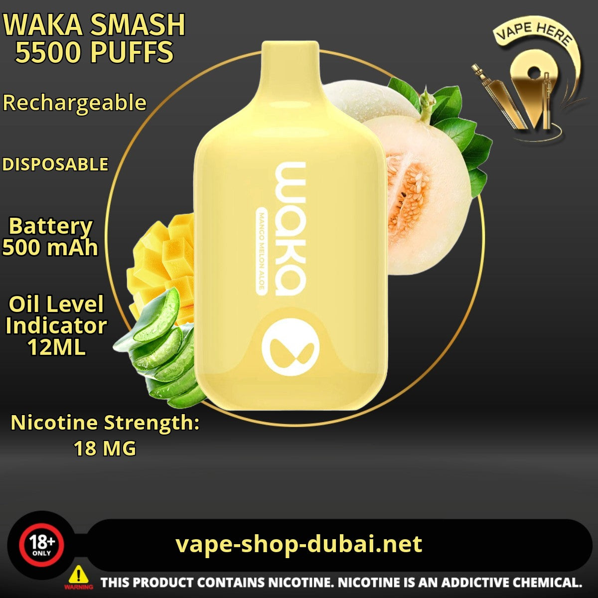 WAKA SMASH 5500 PUFFS 18MG DISPOSABLE VAPE - Vape Here Store