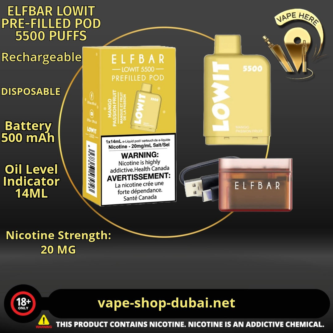 ELFBAR LOWIT PRE-FILLED DISPOSABLE POD 5500 PUFFS 20MG | ELF BAR Vape Dubai  & Abu Dhabi | ELF BAR vape flavors