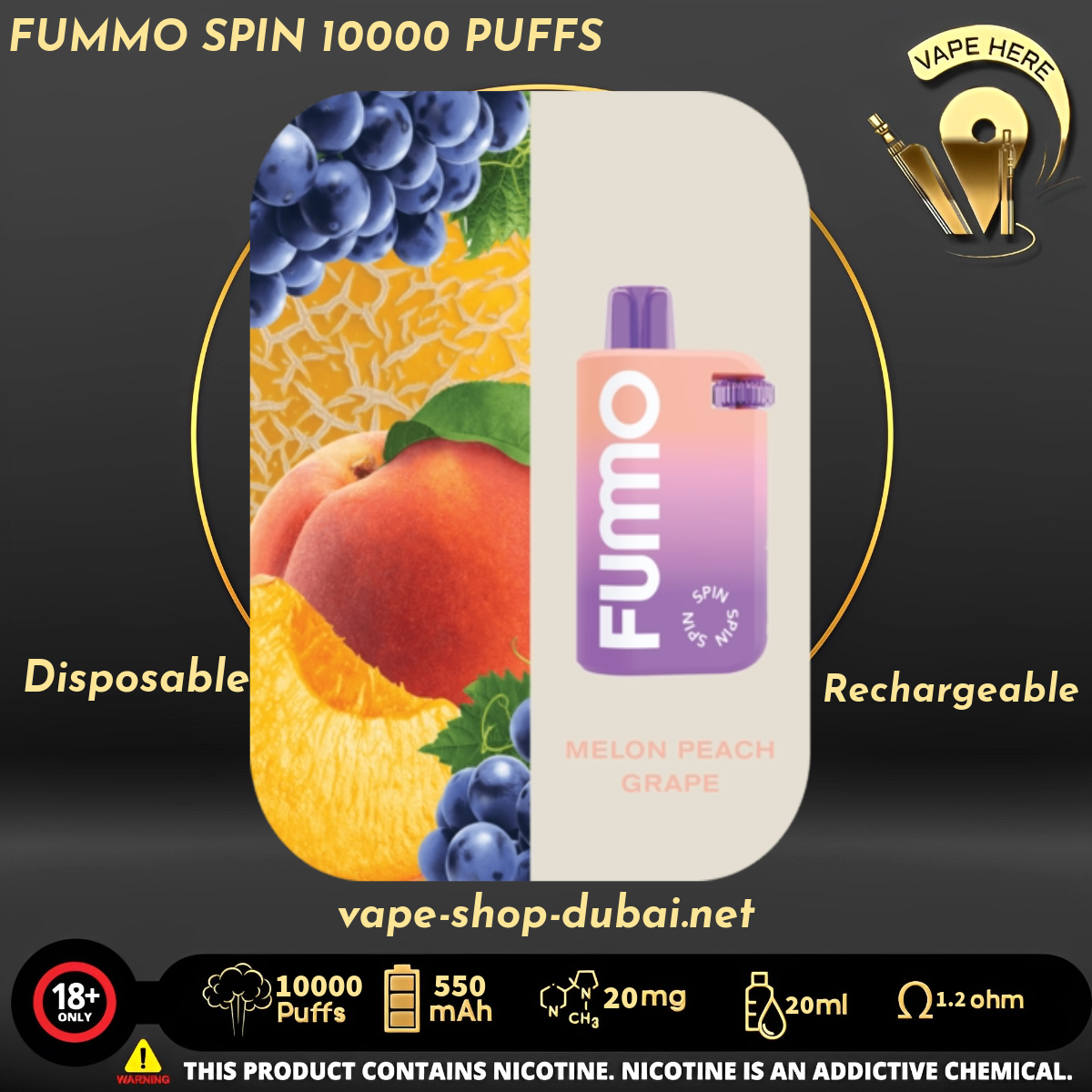 FUMMO SPIN 10000 PUFFS 20 MG DISPOSABLE VAPE - Vape Here Store