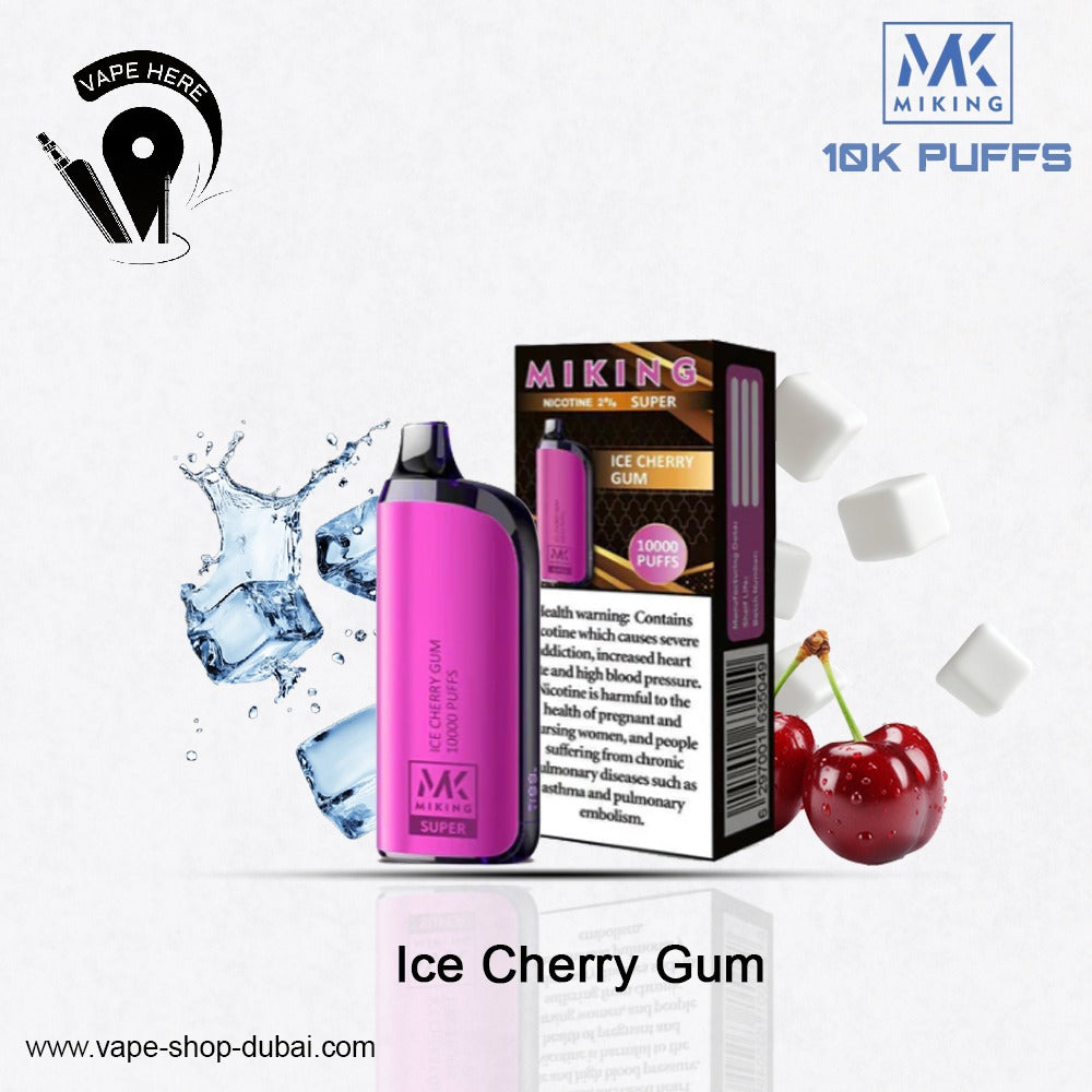 Miking Super 10000 Puffs Disposable Vape 20mg Nicotine Ice Cherry Gum UAE Al Sharjah 