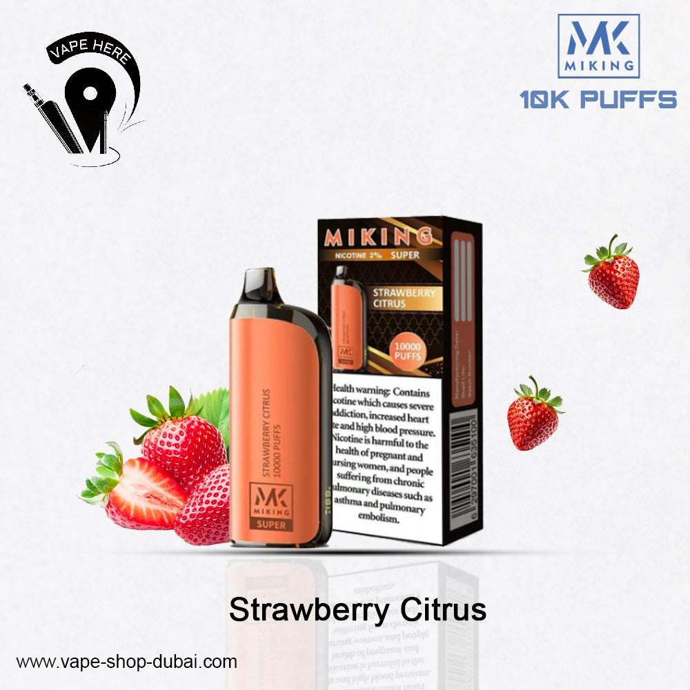Miking Super 10000 Puffs Disposable Vape 20mg Nicotine Strawberry Citrus UAE Om Al Quwain 