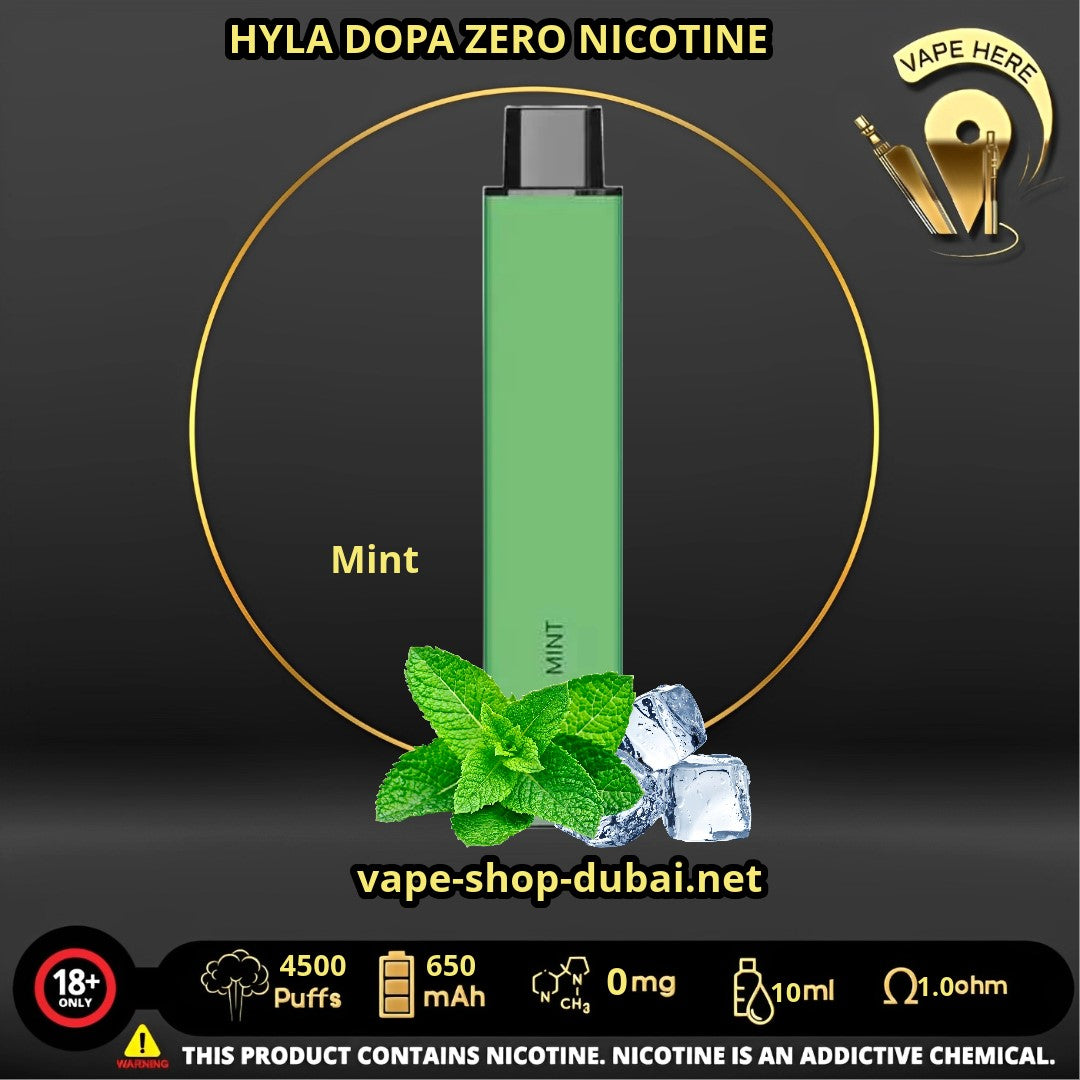 HYLA DOPA ZERO 4500 PUFFS Mint DISPOSABLE VAPE (Zero mg Nicotine) UAE Ras Al Khaimah