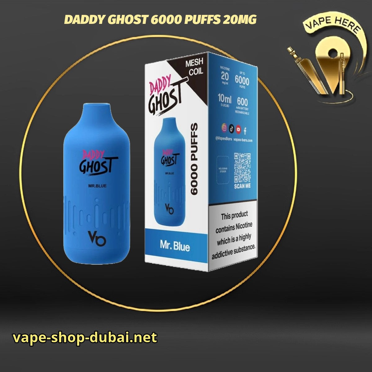 DADDY GHOST 6000 PUFFS 20MG DISPOSABLE VAPE BY VAPES BARS - Vape Here Store