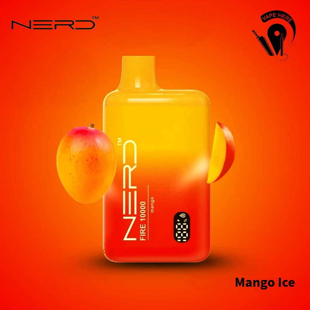 NERD FIRE 10K PUFFS DISPOSABLE VAPE LCD display Mango Ice UAE Ras Al Khaimah
