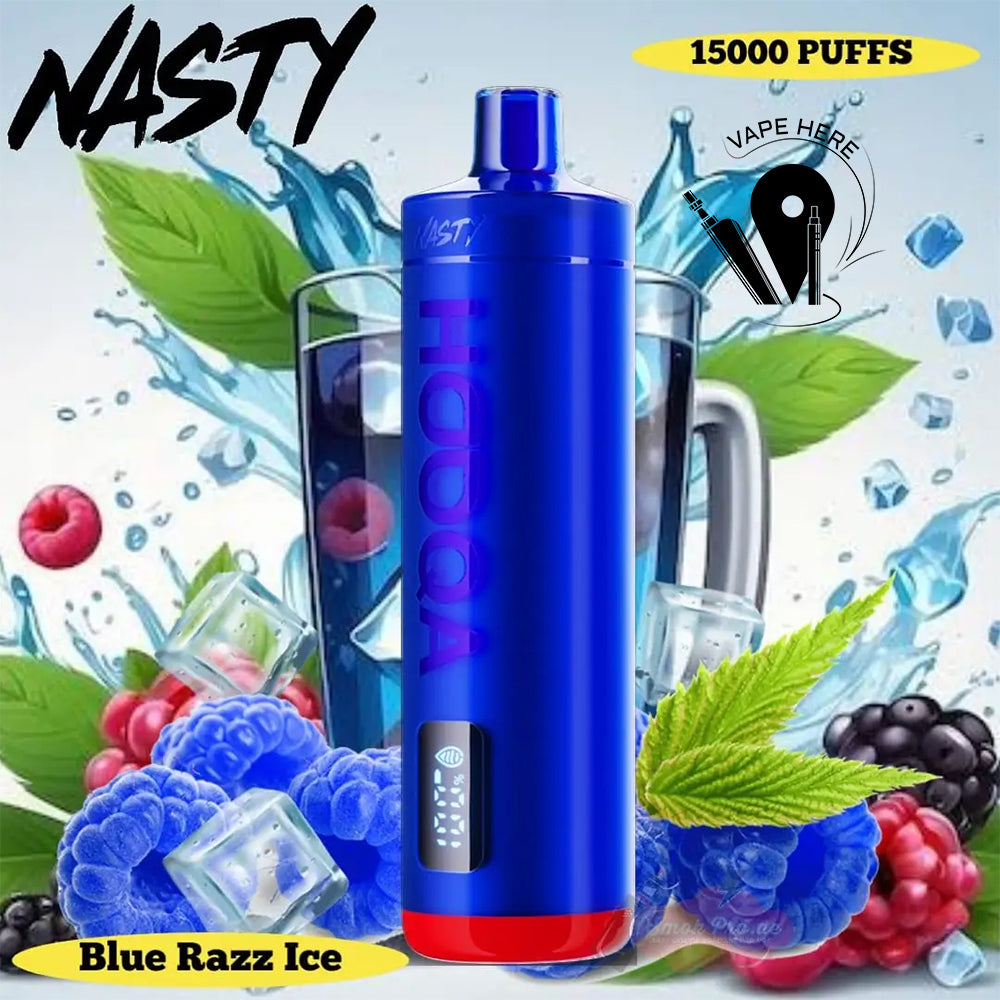 NASTY HOOQA DF15KI 15000 PUFFS SHISHA DISPOSABLE VAPE Blue Razz  Ice UAE Om Al Queen 