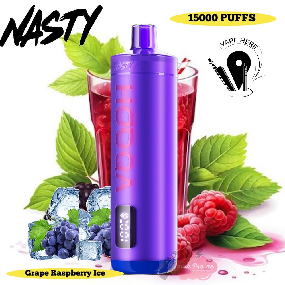 NASTY HOOQA DF15KI 15000 PUFFS SHISHA DISPOSABLE VAPE Grape Raspberry Ice UAE Dubai