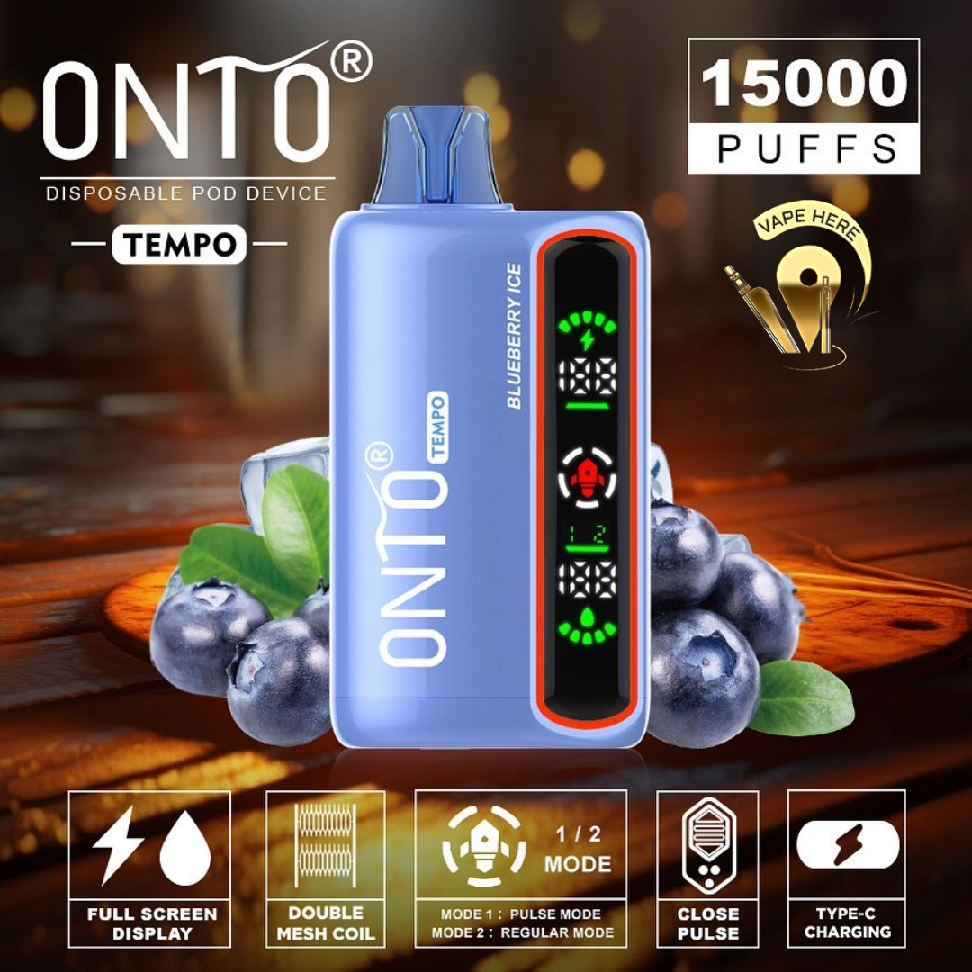 ONTO TEMPO 15000 Puffs Display Disposable Vape Blueberry Ice UAE Abu Dhabi