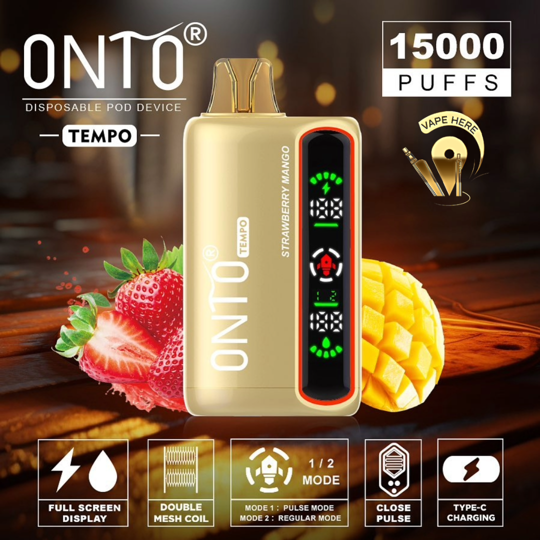 ONTO TEMPO 15000 Puffs Display Disposable Vape Strawberry Mango UAE Abu Dhabi