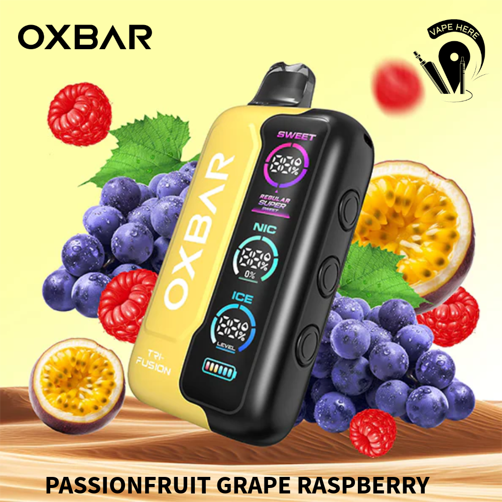 OXBAR TRI FUSION 45K PUFFS DISPOSABLE VAPE (Triple Tank Control) Passionfruit Grape Raspberry UAE Al Ain