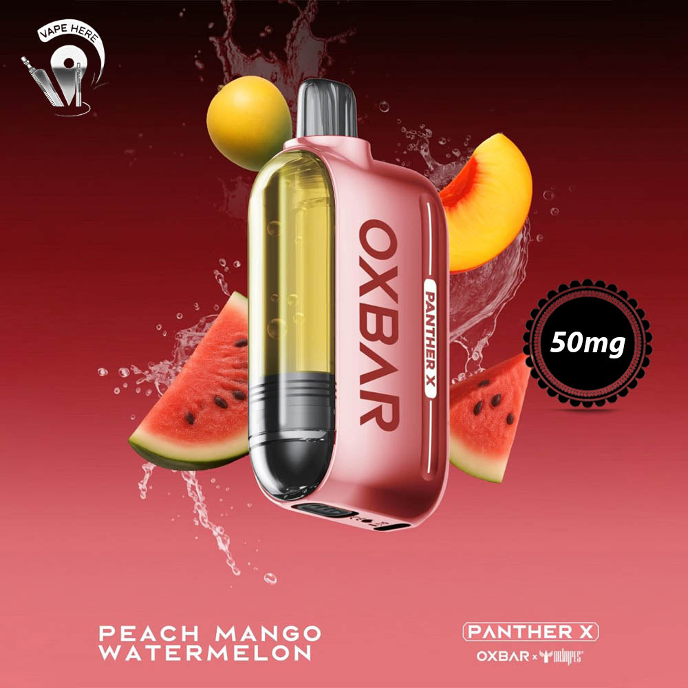 Oxbar_X_Dr_Vapes_Panther_50K_PUFFS_DISPOSABLE_VAPE_Dual_Mesh_LED_Screen_Peach_Mango_Watermelon 20mg UAE Dubai 