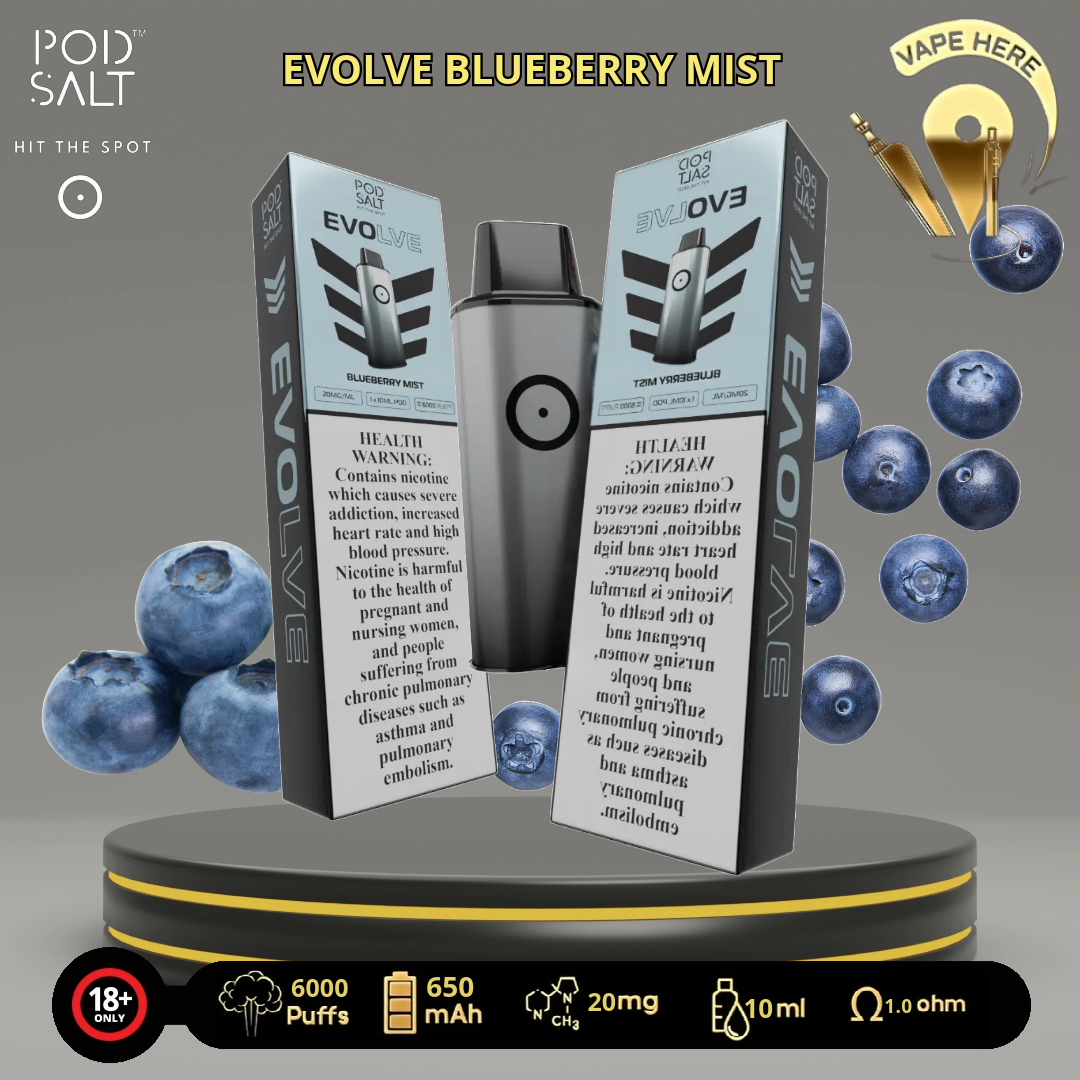 POD SALT EVOLVE 6000 PUFFS 20 MG DISPOASABLE VAPE Blueberry Mist