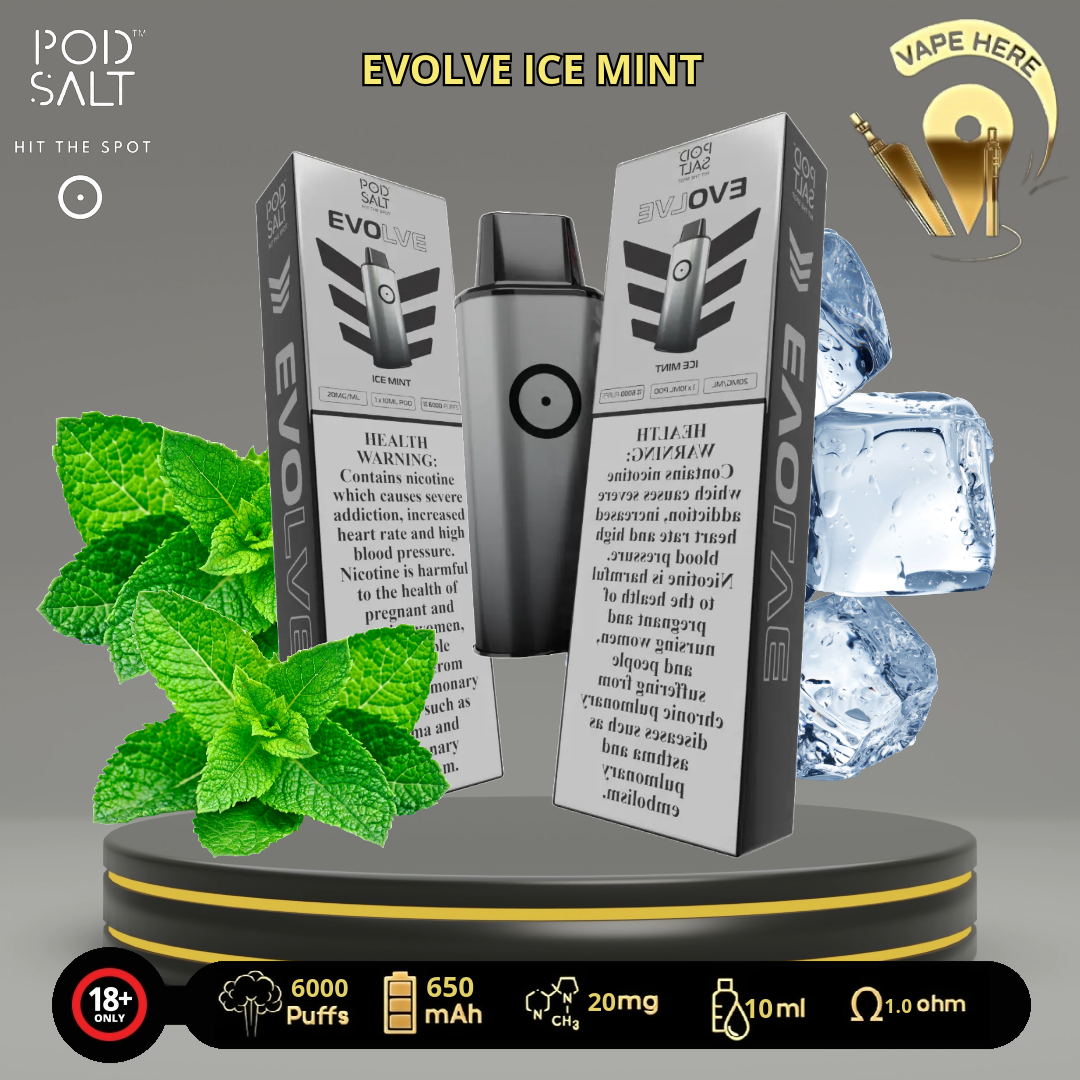 POD SALT EVOLVE 6000 PUFFS 20 MG DISPOASABLE VAPE Ice Mint