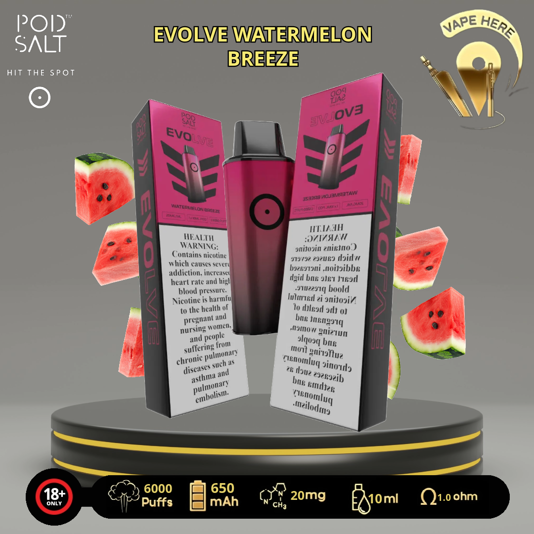 POD SALT EVOLVE 6000 PUFFS 20 MG DISPOASABLE VAPE Watermelon Breeze