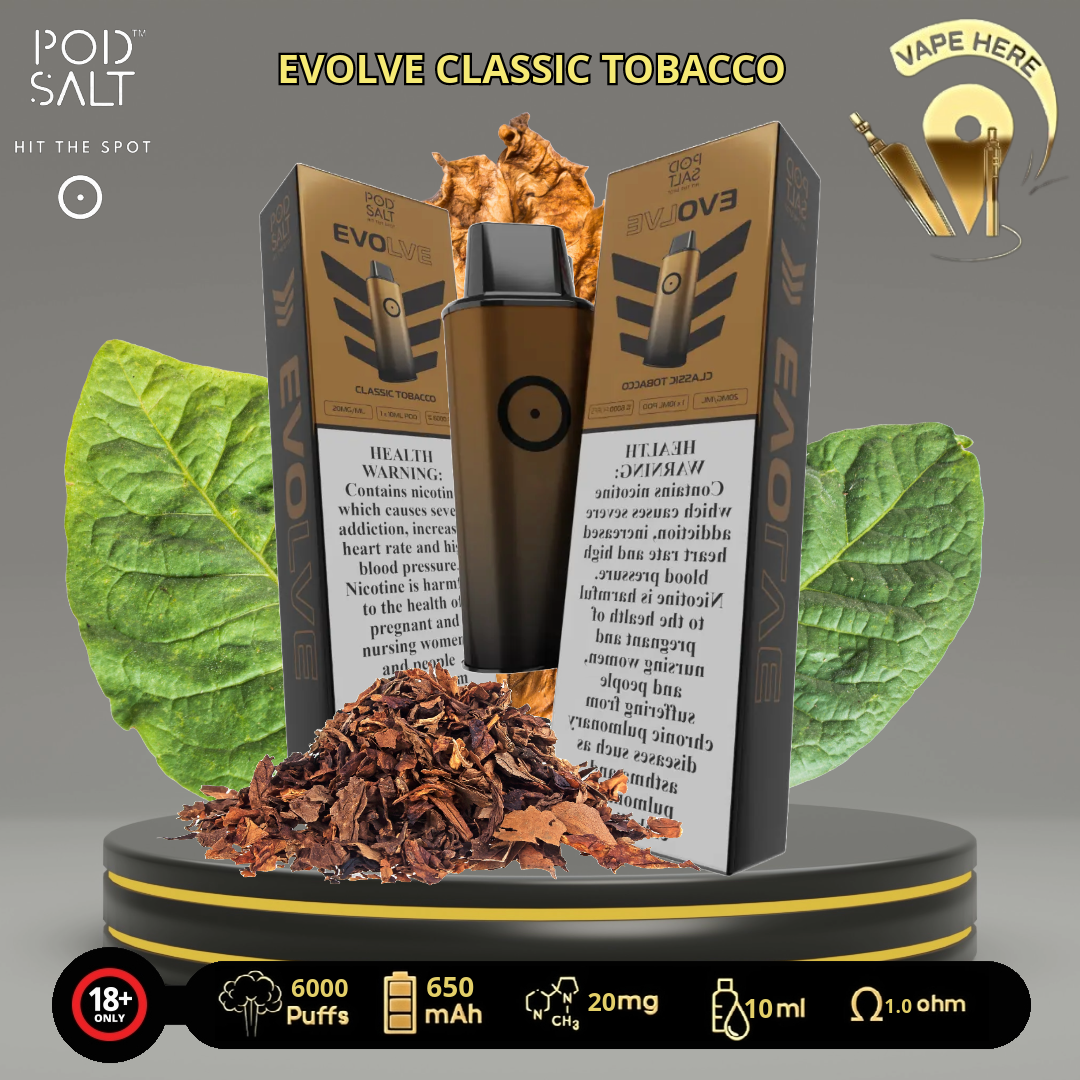 POD SALT EVOLVE 6000 PUFFS 20 MG DISPOASABLE VAPE Classic Tobacco