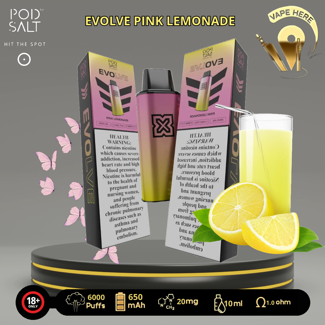 POD SALT EVOLVE 6000 PUFFS 20 MG DISPOASABLE VAPE Pink Lemonade