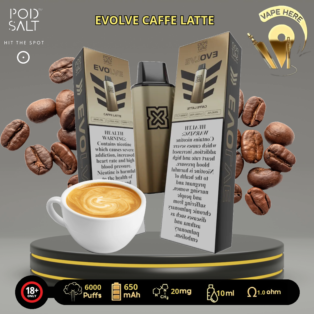 POD SALT EVOLVE 6000 PUFFS 20 MG DISPOASABLE VAPE Caffe Late