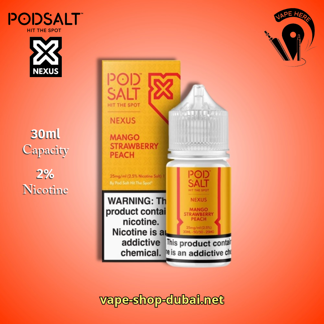 POD SALT NEXUS SALT NIC 20MG 30ML Mango Strawberry Peach UAE Ras Al Khaimah