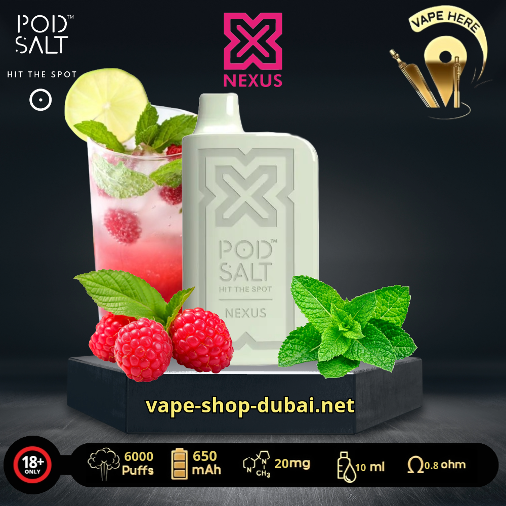 PODSALT NEXUS 6000 PUFFS DISPOSABLE VAPE Fresh Raspberry Mint