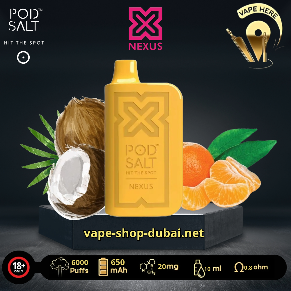 PODSALT NEXUS 6000 PUFFS DISPOSABLE VAPE Sweet Tangerine Coconut