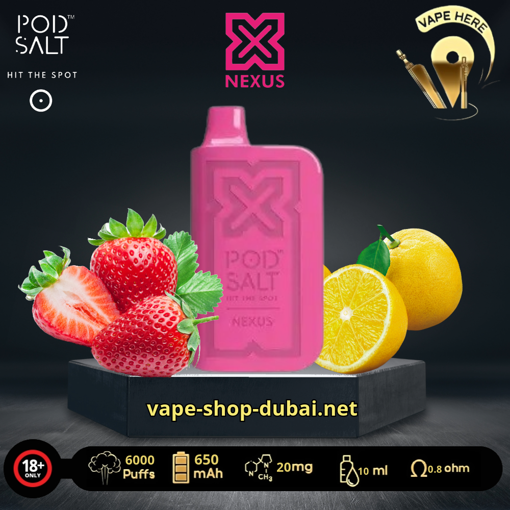 PODSALT NEXUS 6000 PUFFS DISPOSABLE VAPE  Sweet Strawberry Lemonade