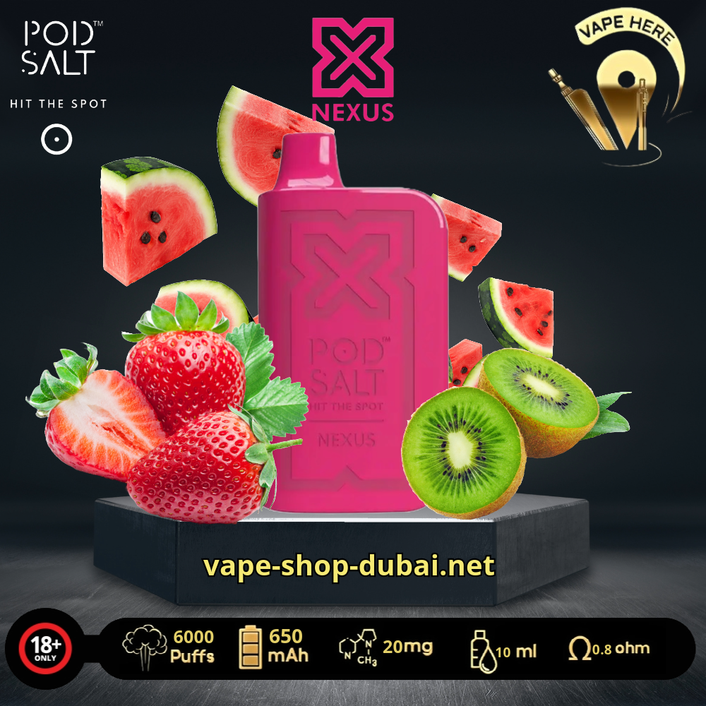 PODSALT NEXUS 6000 PUFFS DISPOSABLE VAPE Strawberry watermelon Kiwi