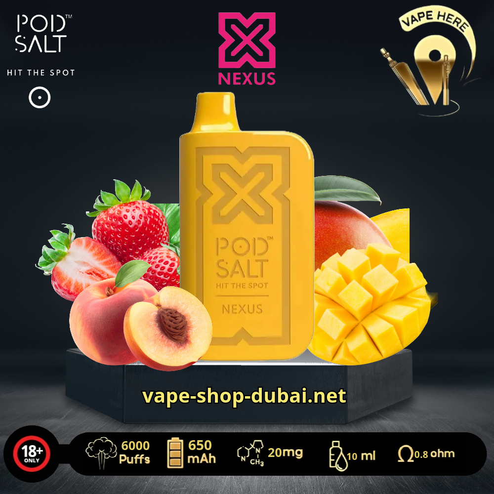 PODSALT NEXUS 6000 PUFFS DISPOSABLE VAPE Mango Strawberry Peach