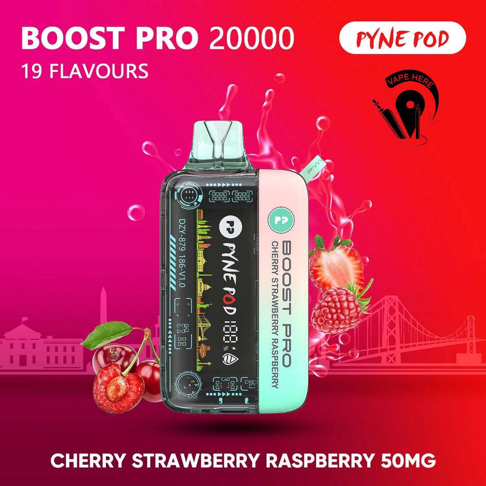 PYNE POD BOOST PRO 20000 PUFFS DISPOSABLE VAPE Cherry Strawberry Raspberry UAE Dubai